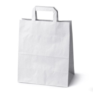 ZESTAW 50 szt. TORBA PAPIEROWA 250x110x320 mm BIAŁA z płaskim uchwytem EKO