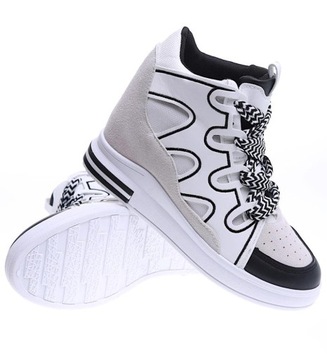 Sznurowane damskie trampki sneakersy Buty na niskim koturnie 15779 39