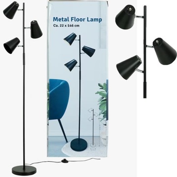 LAMPA Podłogowa Stojąca CZARNA 3xSPOT 146cm Loft