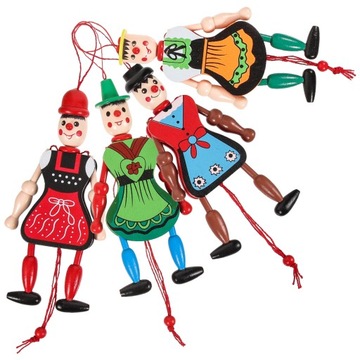Drewniane Zabawki Marionetki Pajacyki Klaun 4 Szt