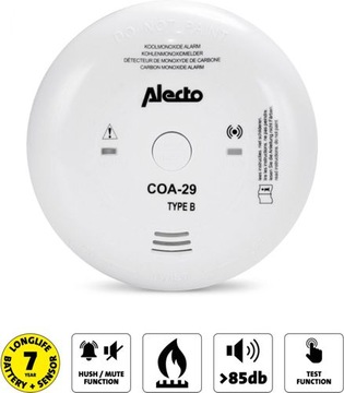 Датчик детектора дыма Alecto Carbon Carbon, расширяемая батарея, 85 дБ, 7 лет