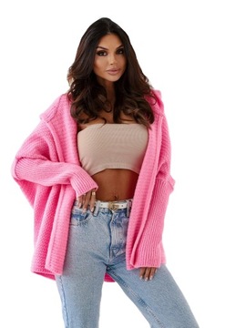 Me Gusta kardigan z kapturem oversize różowy