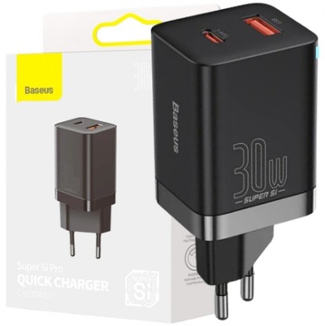 БЫСТРОЕ СЕТЕВОЕ ЗАРЯДНОЕ УСТРОЙСТВО BASEUS ДЛЯ ТЕЛЕФОНА 2X USB USB-C 30 Вт PD QC 3.0 AFC
