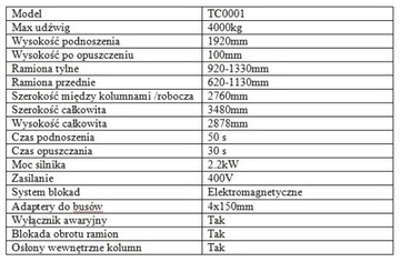 АВТОМАТИЧЕСКИЙ ДВУХСТОННЫЙ ПОДЪЕМНИК 4Т НА РАМЕ TC0001 - TECHWAR