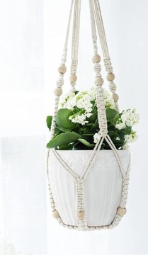 Подвесная подставка для цветов макраме для цветов в стиле бохо с веревкой на стене, цветочный горшок, белый