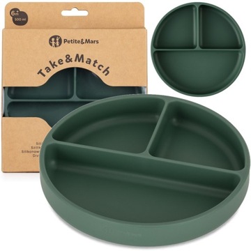 Petite&Mars SILIKONOWY TALERZ TALERZYK Z PRZEGRÓDKAMI 500ml 6m+ Green