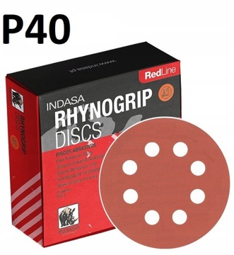 INDASA RED Krążki Ścierne Rzep 125mm 8H P40 10x