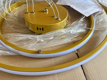 ПОДВЕСНОЙ СВЕТИЛЬНИК С ЗОЛОТЫМИ КОЛЬЦАМИ 60 40 20 СМ 74ВТ ДИСТАНЦИОННЫЙ СВЕТ DARMAT