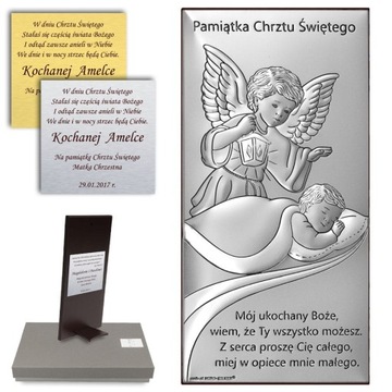 Pamiątka Chrztu Świętego od Ojca Chrzestnego obrazek srebrny na Chrzest