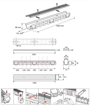 КОМПЛЕКТ - Линейный водоотвод 3м - 1,5Т - оцинкованный - MAXPOL