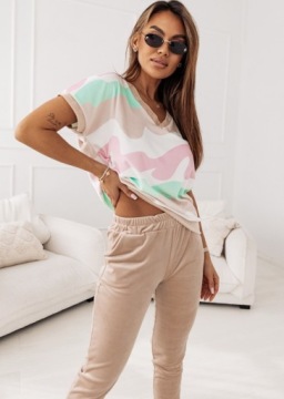 ЖЕНСКИЙ БАРХАТНЫЙ КОМПЛЕКТ ТОНКЕ ЖЕНСКИЙ СПОРТИВНЫЙ КОСТЮМ С КОРОТКИМ РУКАВОМ PL БЕЖЕВЫЙ S