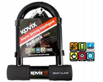 KŁÓDKA U-LOCK Z ALARMEM KOVIX KTL14-150 BLOKADA NA KOŁO MOTOCYKL ROWER