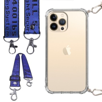 Etui ANTI-SHOCK na SMYCZY do IPHONE 13 PRO MAX Ochronna Pasek GRANATOWY