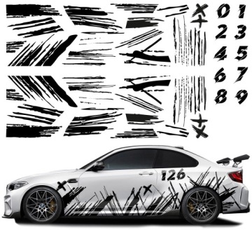 2x Nálepka Grafika na auto Motiv Mazie Pruhy Číslice Čísla Brush 94x600