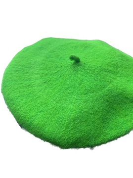 Beret z antenka damski wełniany zielony klasyczny na jesień welniany