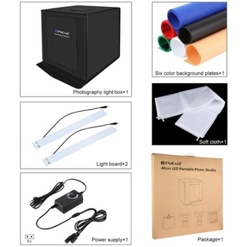 PULUZ БЕЗТЕННАЯ ФОТОТЕНТА 40 СМ LED 5500K 2X1200LM + ЧЕХОЛ