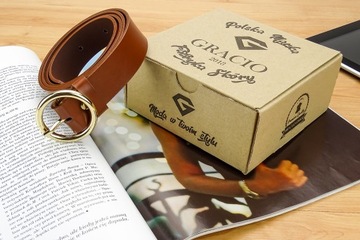 ЖЕНСКИЙ КОРИЧНЕВЫЙ РЕМЕНЬ, натуральная кожа, ЗОЛОТАЯ ПРЯЖКА