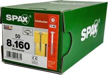 Wkręty do konstrukcji drewnianych 8x160mm SPAX WIROX główka TALERZOWA 50szt