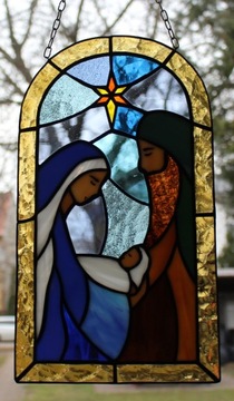 Szopka Święta Rodzina witraż do zawieszenia Bera