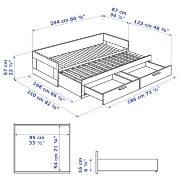 ИКЕА БРИМНЭС Каркас кушетки с 2 ящиками, белый, 80х200
