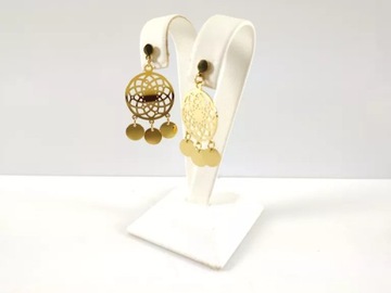 ПОЗОЛОЧЕННЫЕ СТАЛЬНЫЕ ПОДВЕСНЫЕ АЖУРНЫЕ СЕРЬГИ С ПЛАСТИНКОЙ