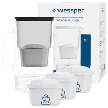 Dzbanek filtrujący szklany Wessper aquamax 3l + 4x Filtr Wessper aquamax