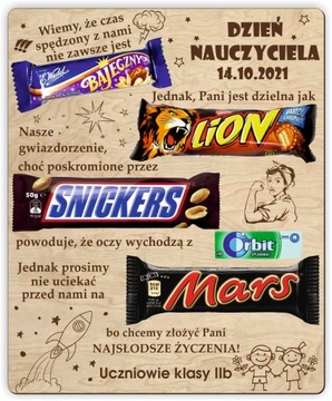 tabliczka SŁODYCZE ŻYCZENIA dzień nauczyciela