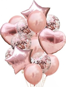 ZESTAW NA URODZINY BALONY Rose Gold Konfetti Folia
