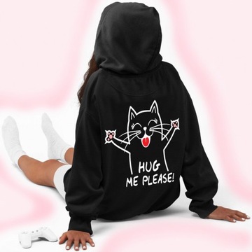 czarna bluza z kotem na plecach Hug Me Please XL