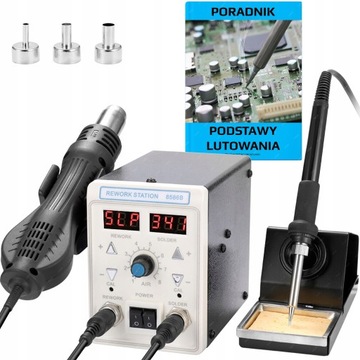 STACJA HOT AIR LUTOWNICA PRECYZYJNA KOLBOWA 8586B 2w1 PORADNIK LUTOWANIA