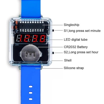 Электронные наручные часы со светодиодным дисплеем для пайки.