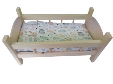 ŁÓŻECZKO DREWNIANE DUŻE dla lalek POŚCIEL 3 EL.