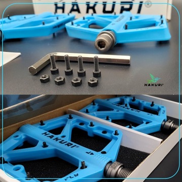 Pedały rowerowe HAKURI platformowe MTB duże lekkie antypoślizgowe + PINY