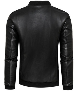 Мужская кожаная куртка черного цвета с воротником стойкой - XXL
