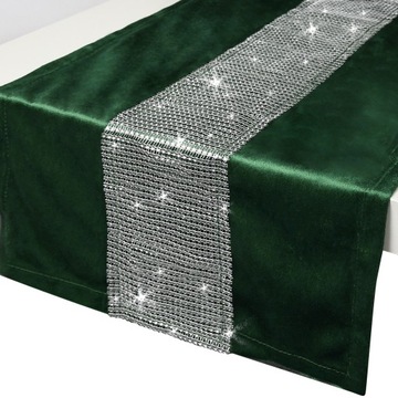 BIEŻNIK GLAMOUR z cyrkoniami OBRUS 40x140 zieleń