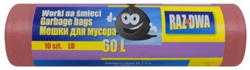 WORKI NA ŚMIECI 60L 10SZT LDPE GRUBE, CZERWONE