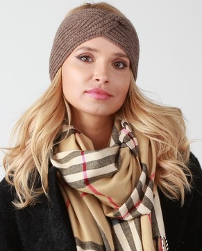 Зимняя повязка на голову из польской плетеной ткани Boho Brown O2