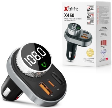 Zestaw głośnomówiący Xblitz X450 Bluetooth 5.0 transmiter FM 2xUSB+USB-C PD