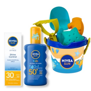 NIVEA SUN Krem na słońce do twarzy + Spray ochronny dla dzieci + Zabawki