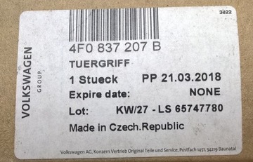 AUDI A3 8P / A6 C6 RS6 SEAT EXEO KLIKA DVEŘE LEVÝCH OE 4F0837207B