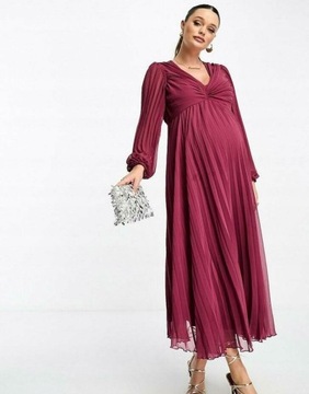 Asos Maternity NG3 bit MIDI szyfonowa PLISOWANA SUKIENKA ciążowa XS