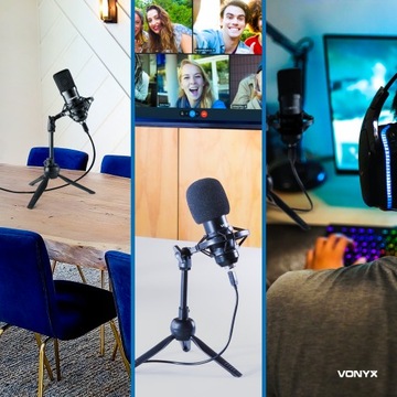 Mikrofon pojemnościowy USB STUDYJNY TRIPOD stołowy podcast YOUTUBE