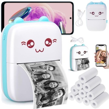 DRUKUŚ DRUKARKA TERMICZNA DO ZDJĘĆ BLUETOOTH MINI KOT + 11SZT ROLEK GRATIS