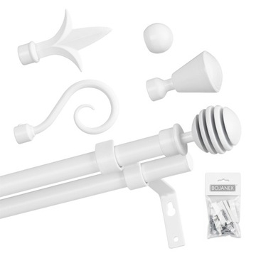 KARNISZ PODWÓJNY BIAŁY 200 cm / Ø 16 + 16 mm BOJANEK STUDIO LOFT MATOWY