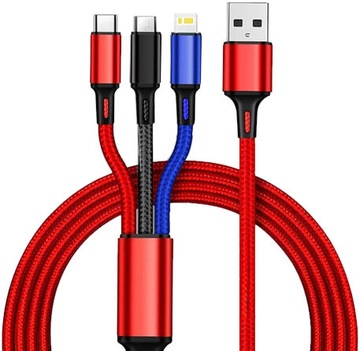 Przewód Kabel 3w1 USB C MicroUSB Lightning 1,2m 3.1A