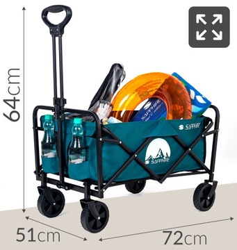 WÓZEK ogrodowy TURYSTYCZNY plażowy DUŻY transportowy SKŁADANY pokrowiec 80L