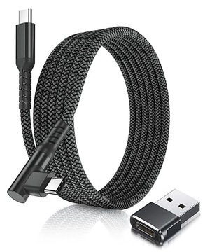 Kabel kątowy USB C do USB C USB A długi 3m 100W fast charging czarny