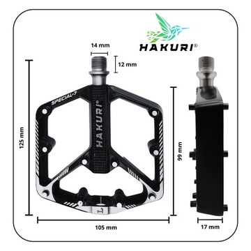 ПЕДАЛИ НА АЛЮМИНИЕВОЙ ПЛАТФОРМЕ, 3 ПОДШИПНИКА, 10 ШТИФТОВ, легкий вес ENDURO MTB HAKURI