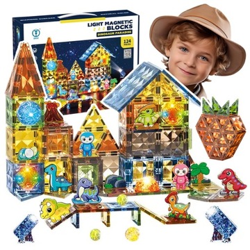 НАБОР МАГНИТНЫХ КОНСТРУКТОРОВ ДЛЯ ДЕТЕЙ, СВЕТЯЩИЕСЯ, 126 элементов