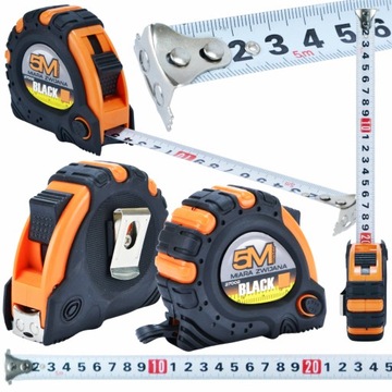 MIARA MIARKA METRÓWKA ZWIJANA TAŚMA 5M Z BLOKADĄ STALOWA BLACK